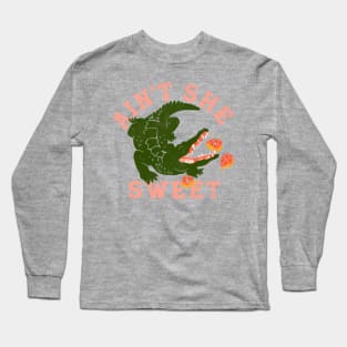 Ain't She Sweet Alligator & Donuts Design Long Sleeve T-Shirt